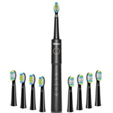 Bitvae Electric Toothbrush (E11), Ultrasonic, 8 Heads, Travel Case, White/Clean/Sensitive/Polish/Massage Modes, Negru