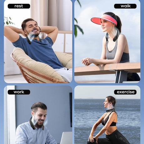 Techsuit Neck Fan (S8), Portable, with Digital Display, 3 Wind Speeds, 4000mAh, 7300RPM, Negru