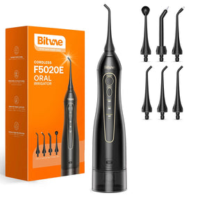 Bitvae Water Flosser (BV5020E), with 4x Standard, 1x Periodontal, 1x Orthodontic, 1x Tongue Nozzel, 300ml, 3 Modes, Negru
