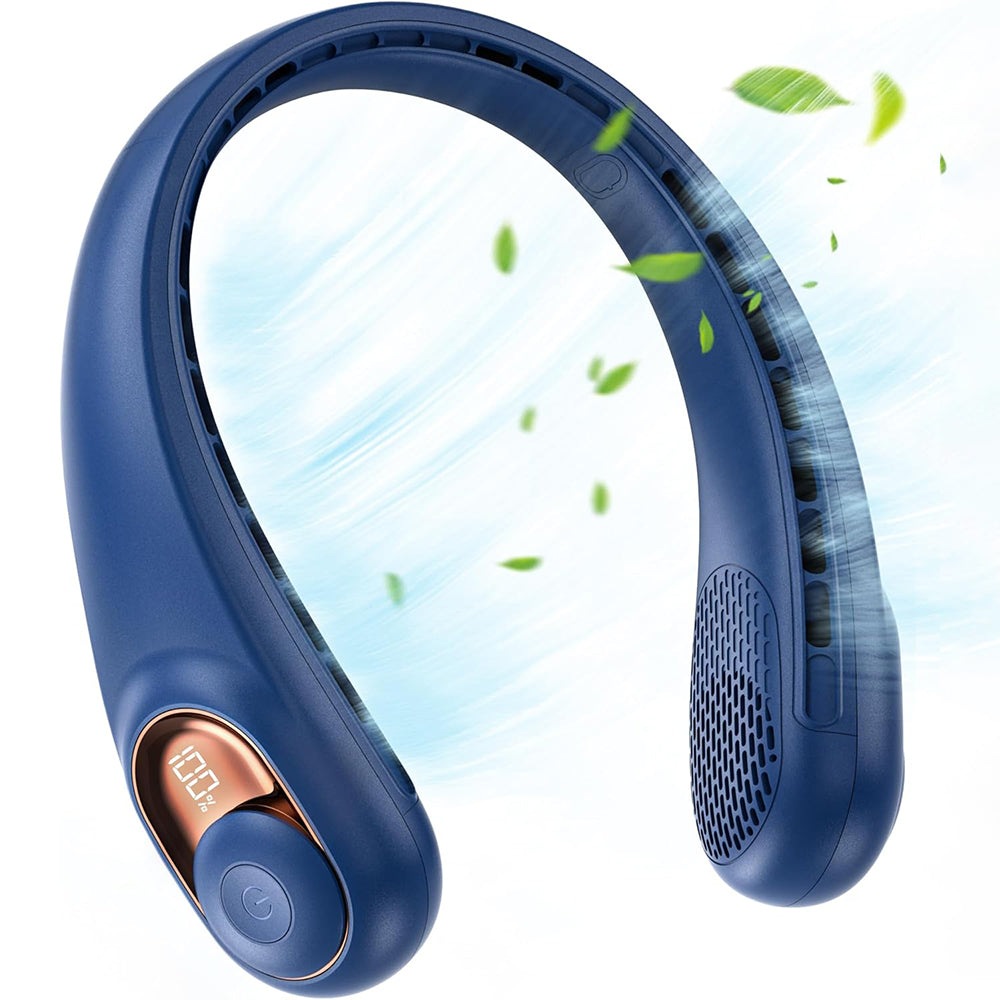 Techsuit Neck Fan (S9), Portable, with Digital Display, 3 Wind Speeds, 5200mAh, 5800RPM, Albastru