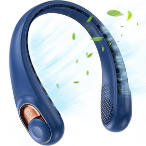 Techsuit Neck Fan (S9), Portable, with Digital Display, 3 Wind Speeds, 5200mAh, 5800RPM, Albastru