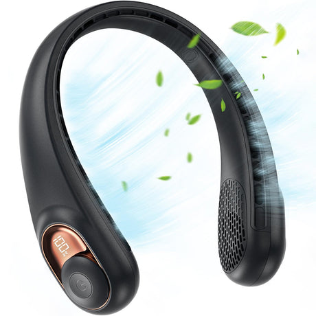 Techsuit Neck Fan (S9), Portable, with Digital Display, 3 Wind Speeds, 5200mAh, 5800RPM, Negru