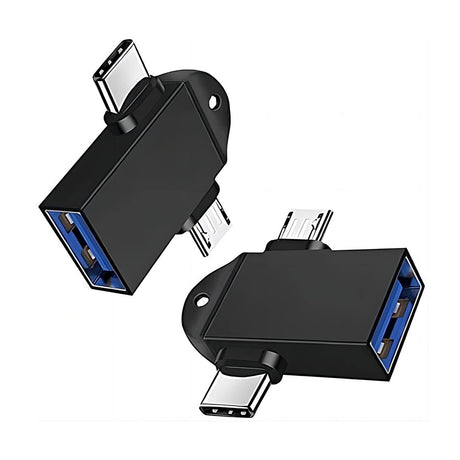 Adaptor Techsuit OTG Adapter AluCoreX (A15), 3in1, USB to Micro-USB + Type-C, Plug and Play, Aluminum Alloy, Negru