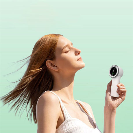 Techsuit Premium Mini Hand Fan (A8), with LED Digital Display, USB-C Rechargeable, 5 Wind Speeds, 3600mAh, Alb