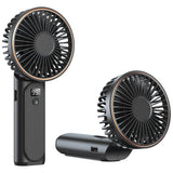 Techsuit Premium Mini Hand Fan (M12), with LED Digital Display, USB-C Rechargeable, 6 Wind Speeds, 5000mAh, Negru