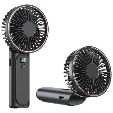 Techsuit Premium Mini Hand Fan (M12), with LED Digital Display, USB-C Rechargeable, 6 Wind Speeds, 5000mAh, Negru