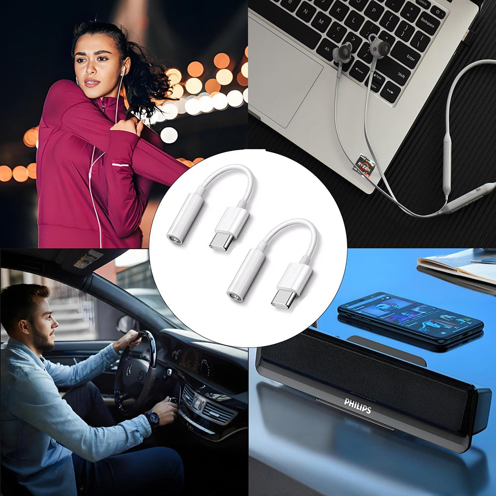 Adaptor Techsuit (set de 2) Cable Adapter MusicBox (AC18), Type-C to 3.5mm Jack, DAC Chip, 3A, Plug and Play, Alb