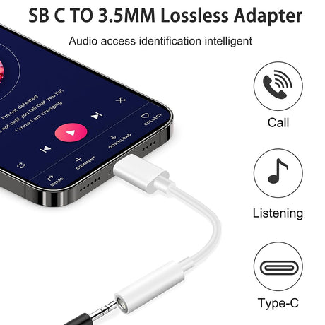 Adaptor Techsuit (set de 2) Cable Adapter MusicBox (AC18), Type-C to 3.5mm Jack, DAC Chip, 3A, Plug and Play, Alb