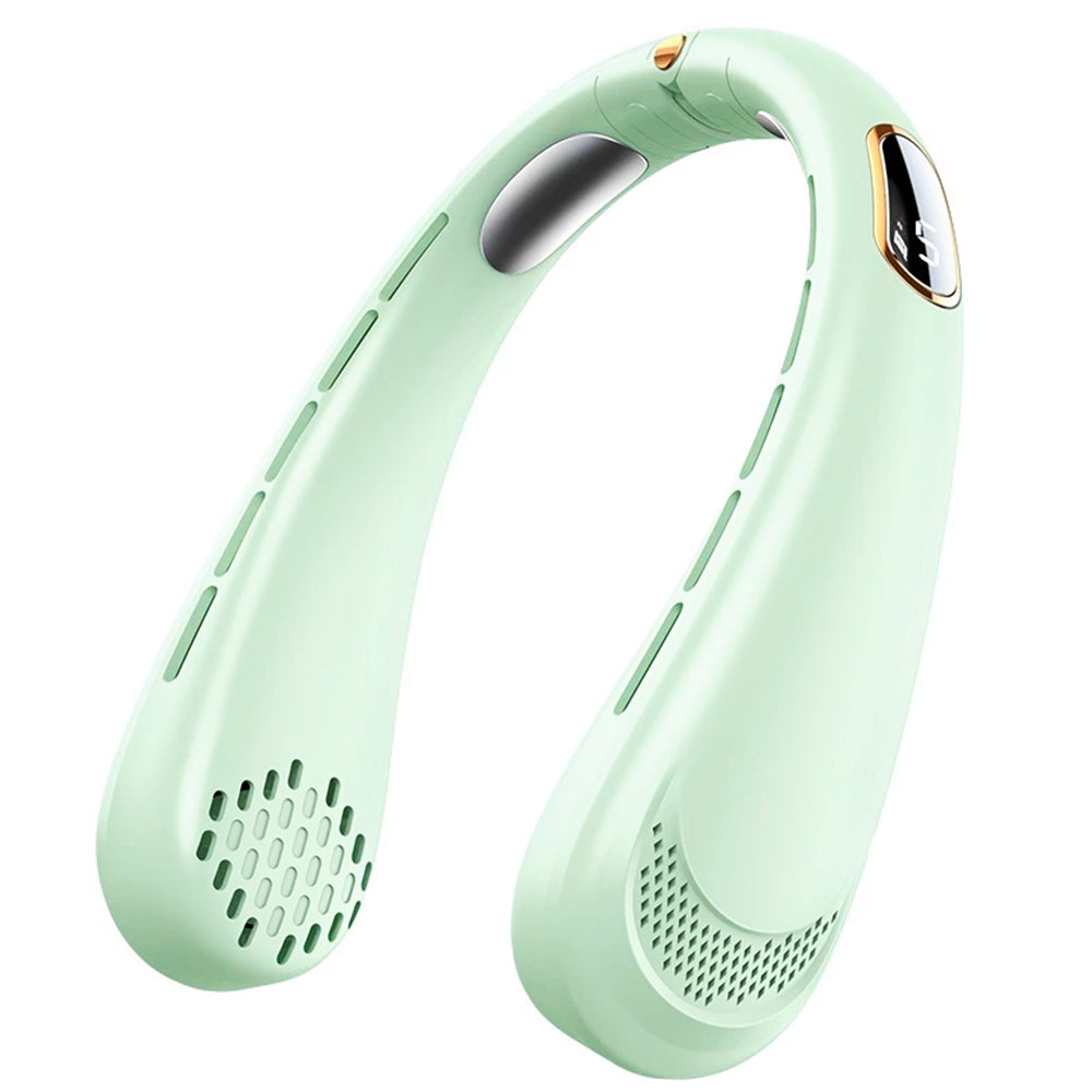 Techsuit Neck Fan (H6), Portable, USB, Rechargeable, Adjustable, Digital Display, 1200mAh, Verde