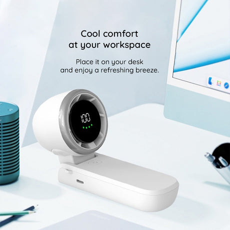 Techsuit Premium Mini Hand Fan (A9), with LED Digital Display, USB-C Rechargeable, 5 Wind Speeds, 5000mAh, Negru