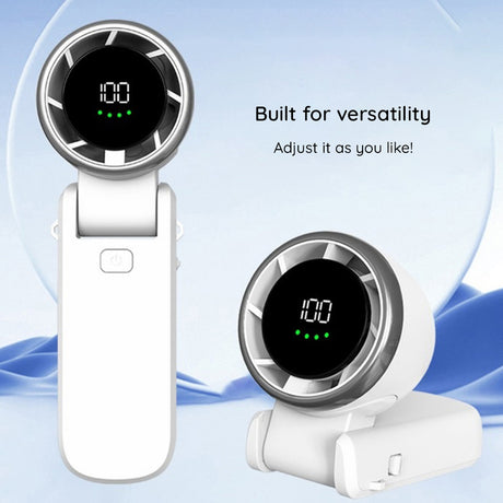 Techsuit Premium Mini Hand Fan (A9), with LED Digital Display, USB-C Rechargeable, 5 Wind Speeds, 5000mAh, Alb