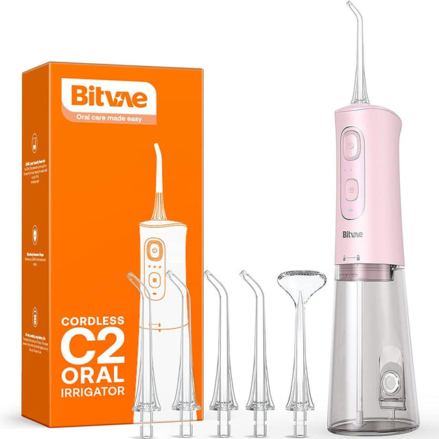 Bitvae Water Flosser (BVC2), with 5x Standard Nozzels, 1x Tongue Scraper, Soft/Normal/Potent Modes, Roz