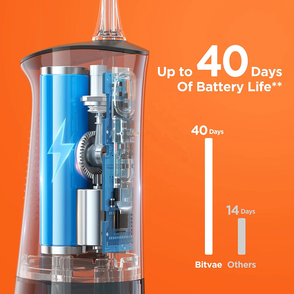 Bitvae Water Flosser (BVC2), with 5x Standard Nozzels, 1x Tongue Scraper, Soft/Normal/Potent Modes, Roz