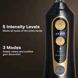 Bitvae Water Flosser (C6), Larger 300ml Size, with 6 Jet Tips, 3 Modes, 5 Intensities, Rechargeable, Negru / Gold