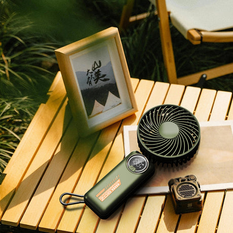 Techsuit Premium Mini Hand Fan (Z8), with LED Digital Display, USB-C Rechargeable, 3 Wind Speeds, 2A, 3600mAh, Verde