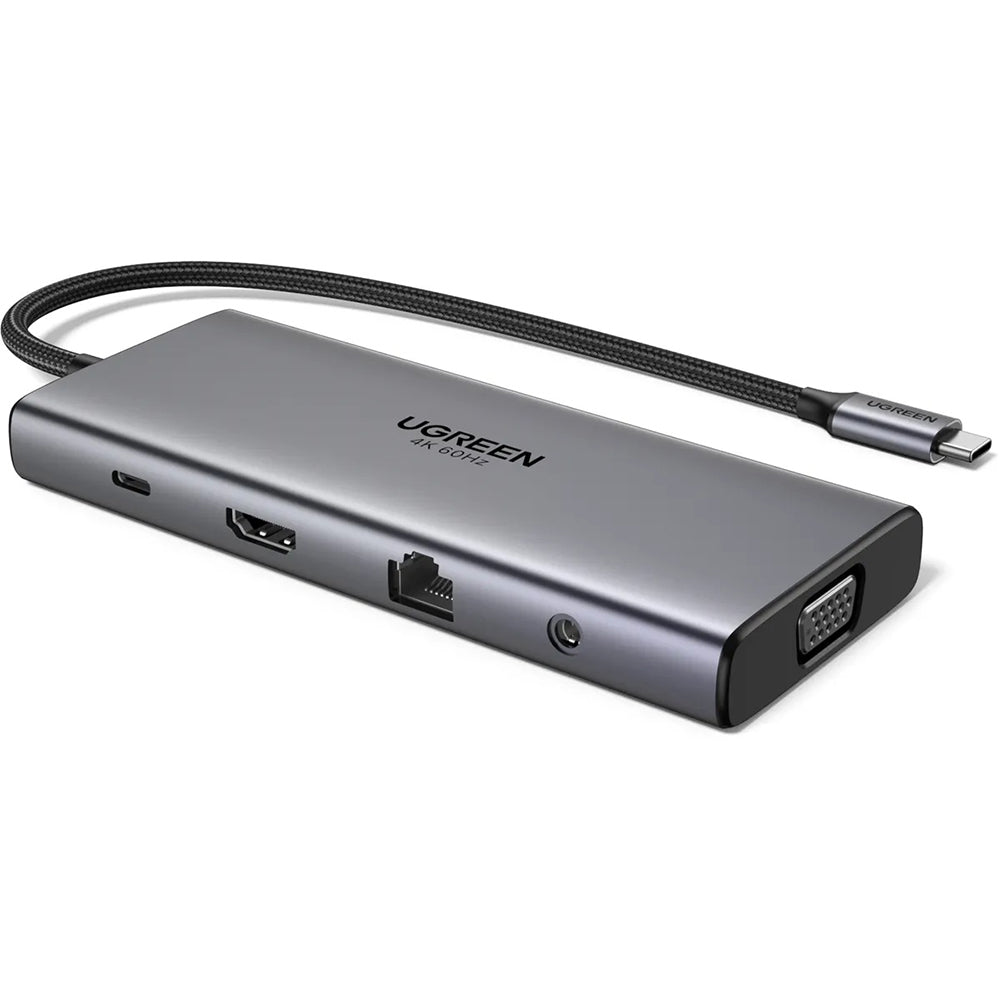 Hub/Dock Ugreen Docking Station CM639 (45520), Type-C to 3x Type-C, 2x USB-A, HDMI, VGA, RJ45, SD/TF Card, Jack 3.5mm, Gri