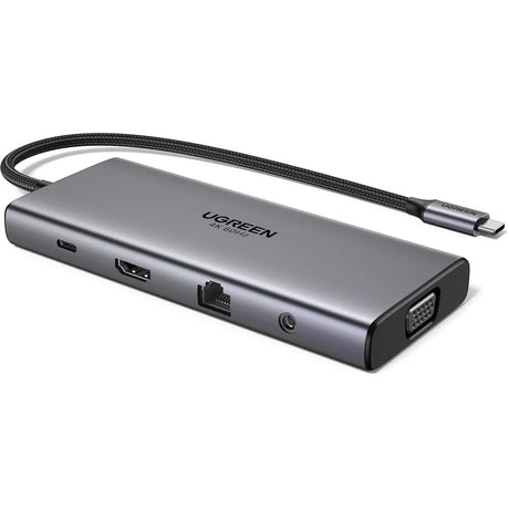 Hub/Dock Ugreen Docking Station CM639 (45520), Type-C to 3x Type-C, 2x USB-A, HDMI, VGA, RJ45, SD/TF Card, Jack 3.5mm, Gri