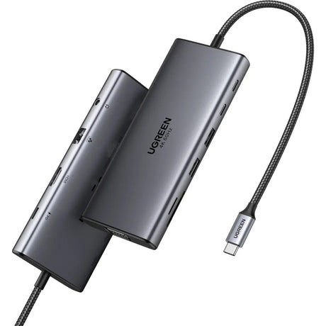 Hub/Dock Ugreen Docking Station CM639 (45520), Type-C to 3x Type-C, 2x USB-A, HDMI, VGA, RJ45, SD/TF Card, Jack 3.5mm, Gri