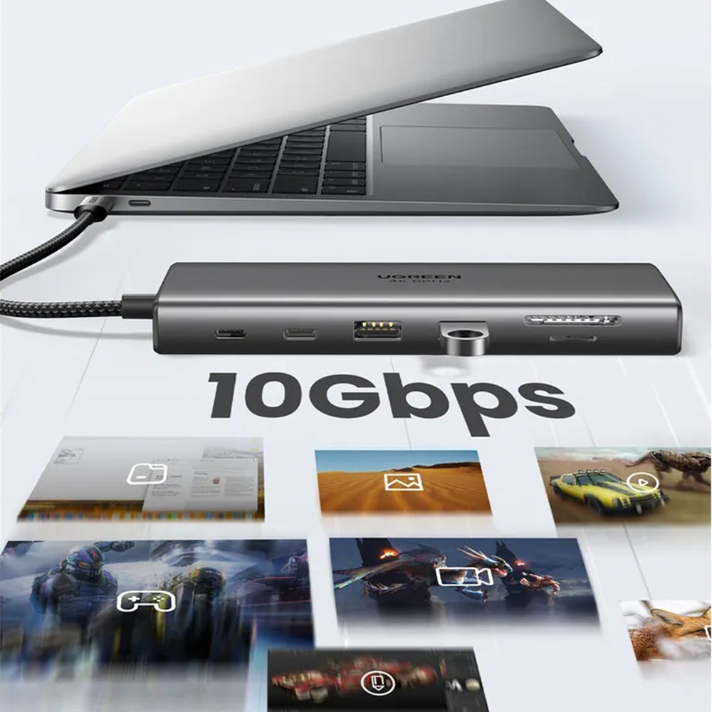 Hub/Dock Ugreen Docking Station CM639 (45520), Type-C to 3x Type-C, 2x USB-A, HDMI, VGA, RJ45, SD/TF Card, Jack 3.5mm, Gri