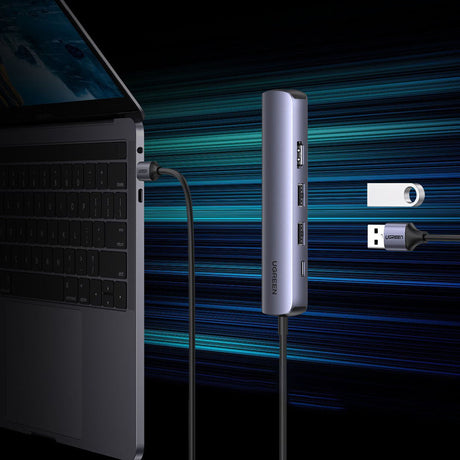 Hub/Dock Ugreen Docking Station CM418 (10919), Type-C to 2x USB3.0, HDMI 4K@60Hz, RJ45 Gigabit, Type-C PD100W, 5Gbps, Gri