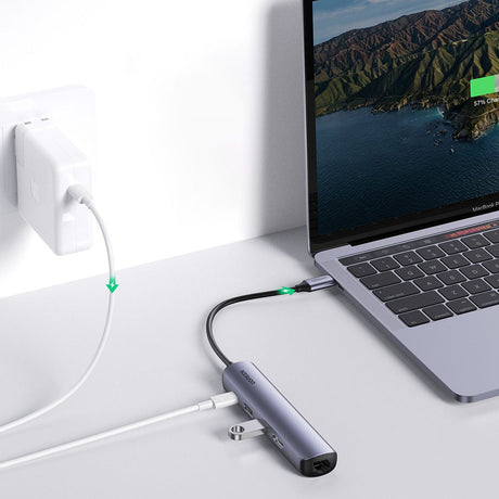 Hub/Dock Ugreen Docking Station CM418 (10919), Type-C to 2x USB3.0, HDMI 4K@60Hz, RJ45 Gigabit, Type-C PD100W, 5Gbps, Gri