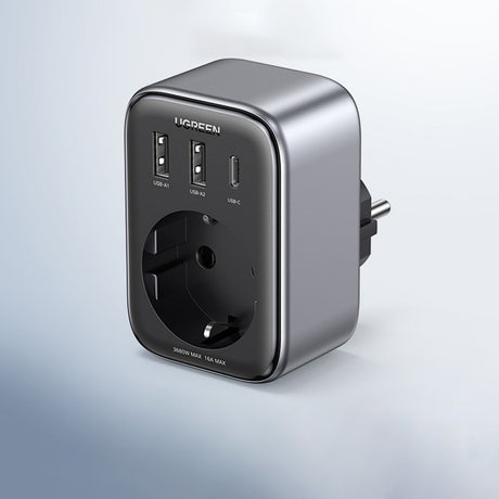 Incarcator Ugreen CD314 (90613), Outlet Extender, Fast Charge, 2x USB, Type-C, AC, 3680W, 13A, PD30W, 3A, QC4+, Negru
