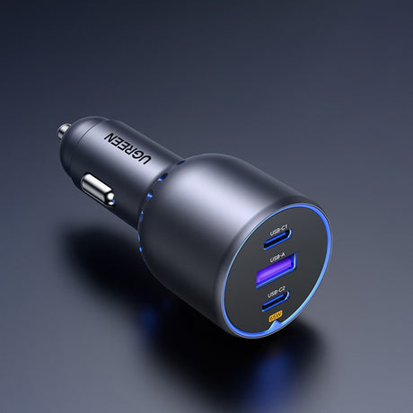 Incarcator Ugreen Car 3in1 EC703 (35024), Fast Charging, USB, 2x Type-C, USB, 75W, 3A, PD3.0, QC 3.0, Negru