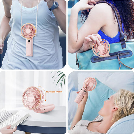 Techsuit Premium Mini Hand Fan (M12), with LED Digital Display, USB-C Rechargeable, 6 Wind Speeds, 5000mAh, Alb