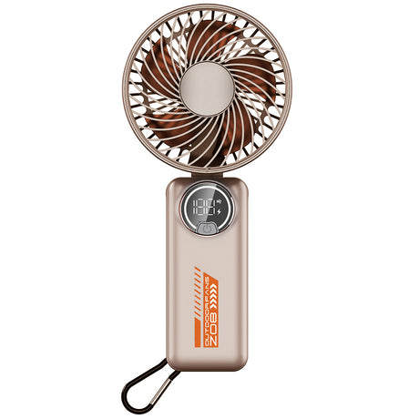 Techsuit Premium Mini Hand Fan (Z8), with LED Digital Display, USB-C Rechargeable, 3 Wind Speeds, 2A, 3600mAh, Bej