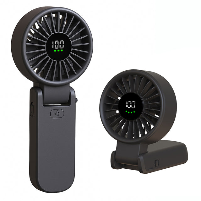 Techsuit Premium Mini Hand Fan (A10), with LED Digital Display, USB-C Rechargeable, 100 Wind Speeds, 5400RPM, Negru