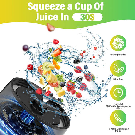 Gadget Techsuit Premium Mini Portable Blender nutriXGo (BP1), with Type-C Cable, Rechargeable, 700ml, 20000rpm, 6000mAh, Negru