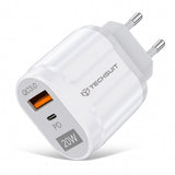 Incarcator Techsuit Premium (CHPD038), USB-A, QC 3.0, USB-C, 20W, Alb