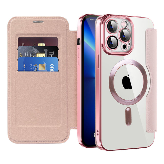 Husa de protectie Techsuit SmartMag Book compatibil cu iPhone 13 Pro, Roz