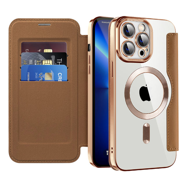 Husa de protectie Techsuit SmartMag Book compatibil cu iPhone 13 Pro Max, Maro