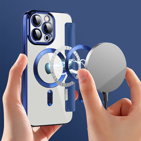 Husa de protectie Techsuit SmartMag Book compatibil cu iPhone 13 Pro Max, Albastru