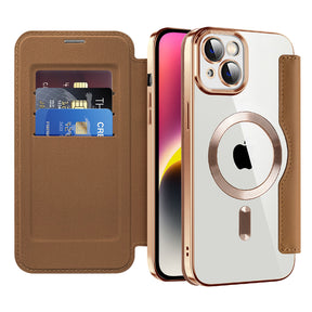 Husa de protectie Techsuit SmartMag Book compatibil cu iPhone 14 Plus, Maro