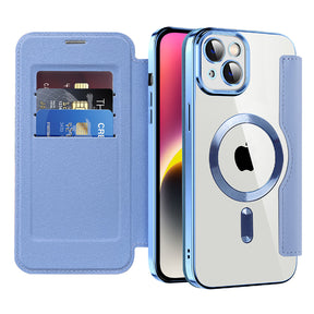 Husa de protectie Techsuit SmartMag Book compatibil cu iPhone 14 Plus, Albastru Deschis