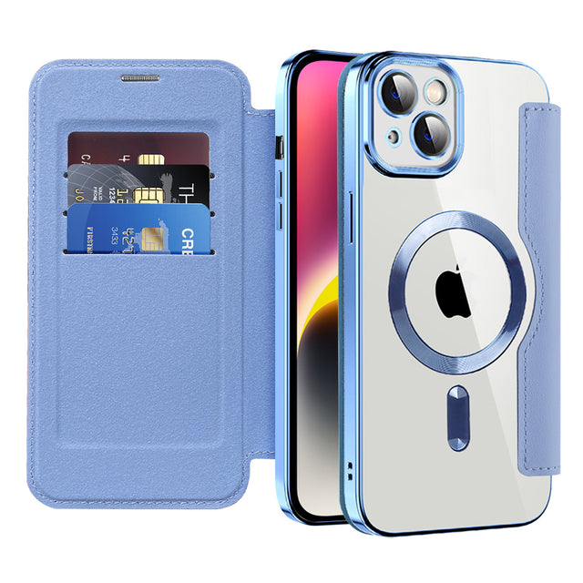 Husa de protectie Techsuit SmartMag Book compatibil cu iPhone 14 Plus, Albastru Deschis