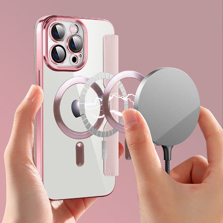Husa de protectie Techsuit SmartMag Book compatibil cu iPhone 14 Pro Max, Roz