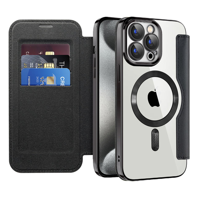 Husa de protectie Techsuit SmartMag Book compatibil cu iPhone 15 Pro, Negru