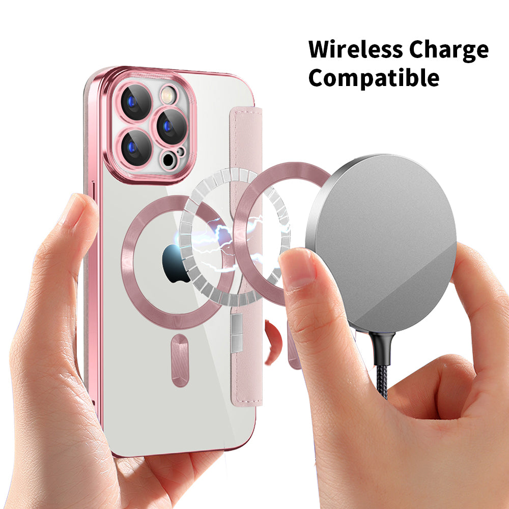 Husa de protectie Techsuit SmartMag Book compatibil cu iPhone 15 Pro, Roz