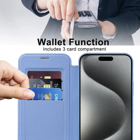 Husa de protectie Techsuit SmartMag Book compatibil cu iPhone 15 Pro, Albastru Deschis