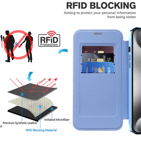 Husa de protectie Techsuit SmartMag Book compatibil cu iPhone 15 Pro, Albastru Deschis