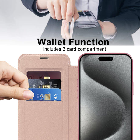 Husa de protectie Techsuit SmartMag Book compatibil cu iPhone 15 Pro Max, Roz