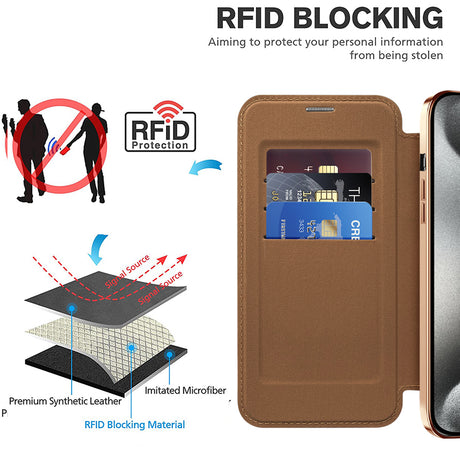 Husa de protectie Techsuit SmartMag Book compatibil cu iPhone 15 Pro Max, Maro