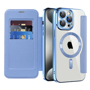 Husa de protectie Techsuit SmartMag Book compatibil cu iPhone 15 Pro Max, Albastru Deschis