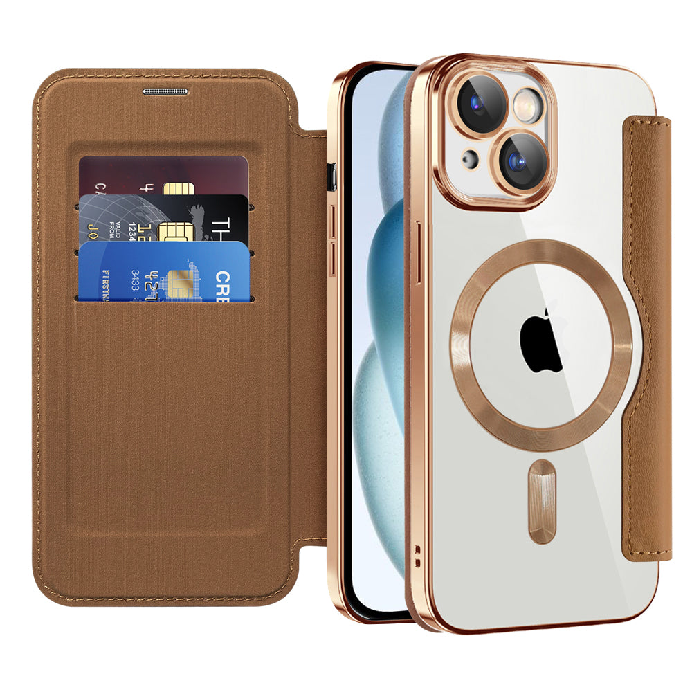 Husa de protectie Techsuit SmartMag Book compatibil cu iPhone 15, Maro