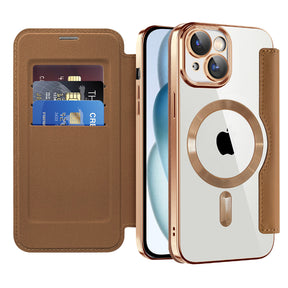 Husa de protectie Techsuit SmartMag Book compatibil cu iPhone 15, Maro