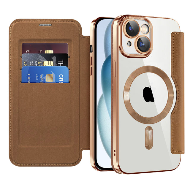 Husa de protectie Techsuit SmartMag Book compatibil cu iPhone 15, Maro