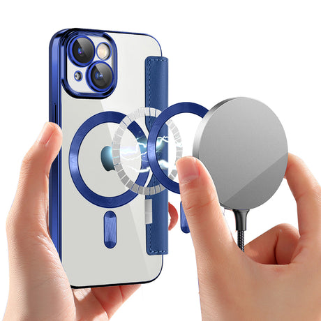 Husa de protectie Techsuit SmartMag Book compatibil cu iPhone 15, Albastru